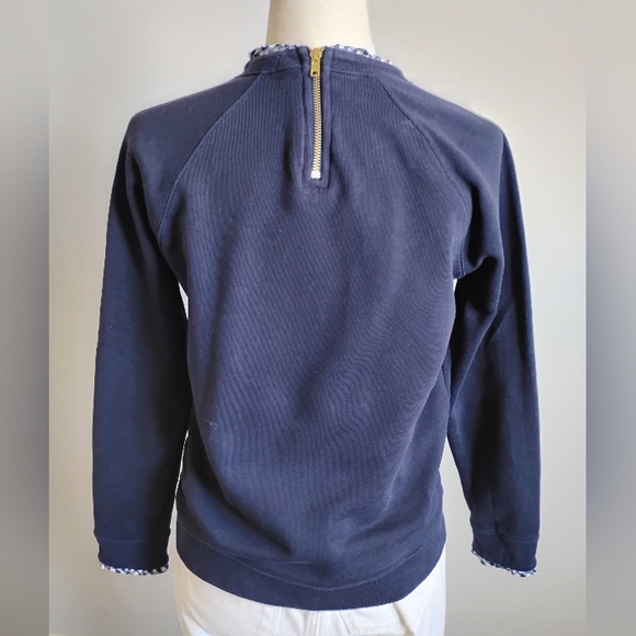 J.Crew Cotton Sweatshirt Micro Ruffle Neck Classic Navy Blue Gingham Size Small - Picture 8 of 13
